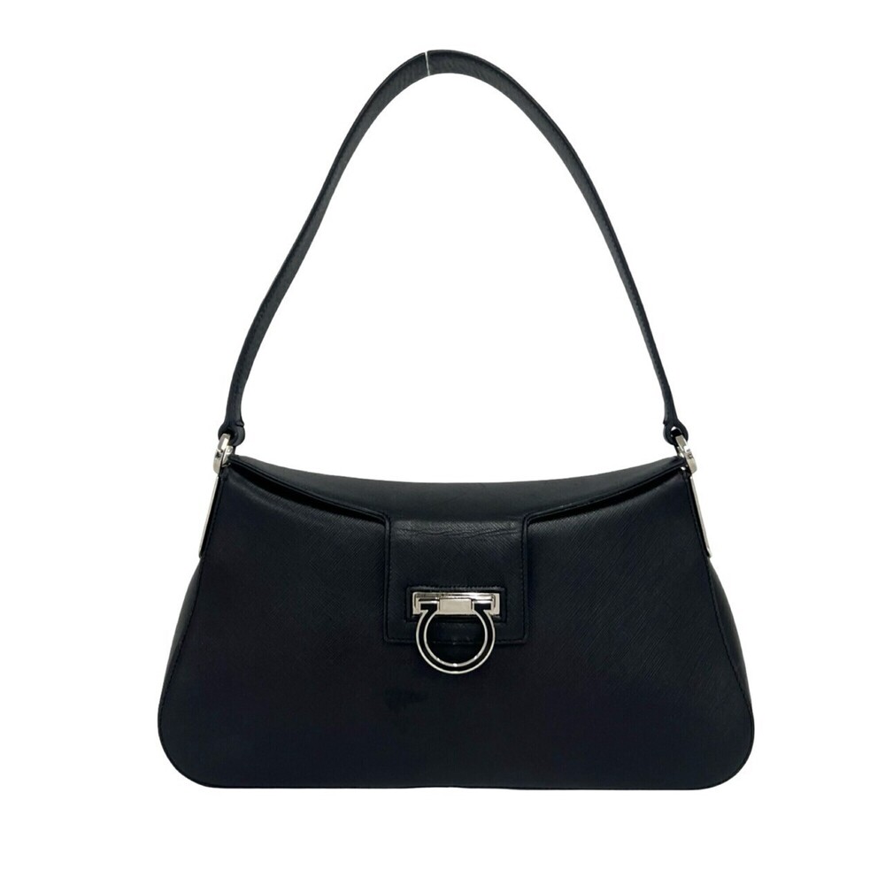 Salvatore Ferragamo Gancini hardware leather one-shoulder bag/handbag, black,...